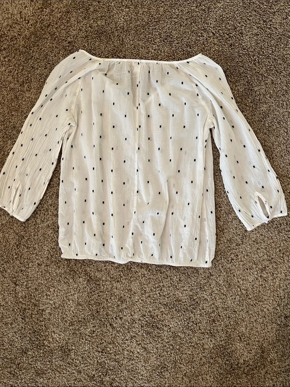 J. Crew White Peasant Blouse with Navy Dot Pattern|100% Cotton